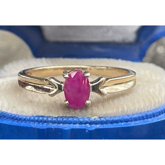 10k Yellow Gold Ring Signed Size 7 Ruby Signed WM Solitaire - Picture 4 of 8